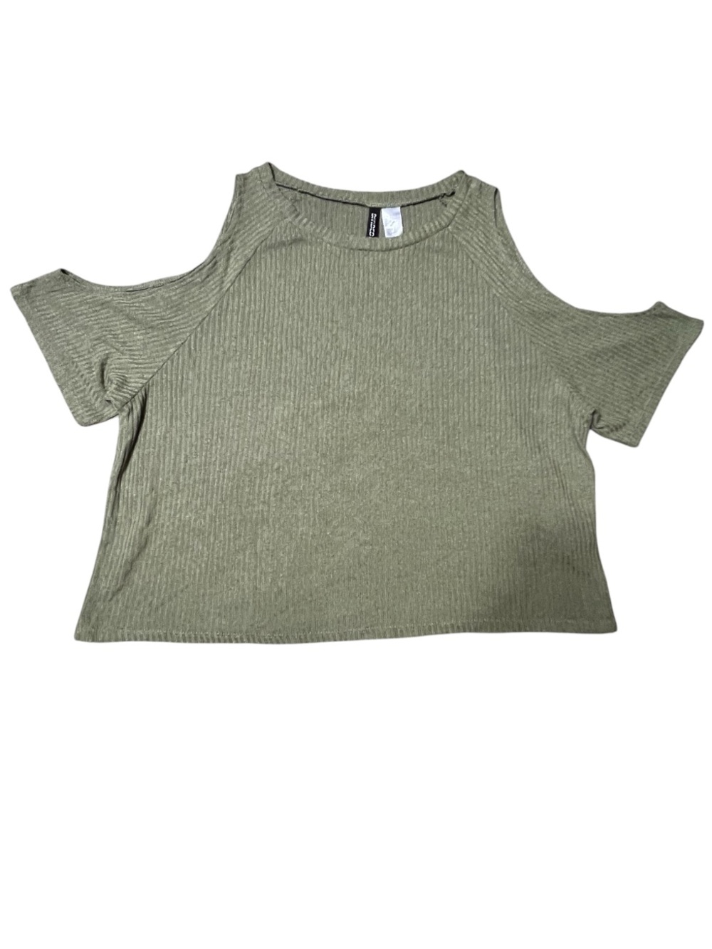 H&M Olive Green Cold-Shoulder Ribbed Crop Top